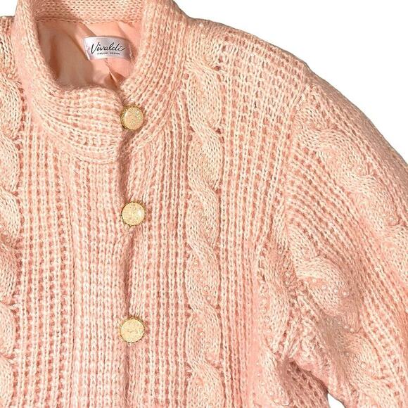 Vintage 70s Vivaldi Italian Mohair Floral Beaded Cable Knit Jacket - XL - Picture 4 of 6